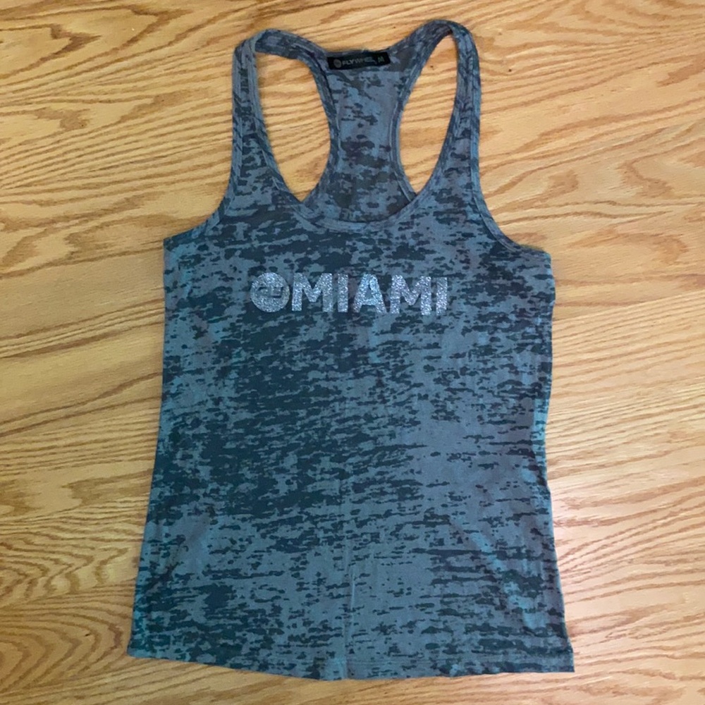 Flywheel Spin Studio Sparkly Miami Women's Tank Top Gray Burnout Sz M